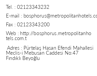 Metropolitan Hotels Bosphorus iletiim bilgileri